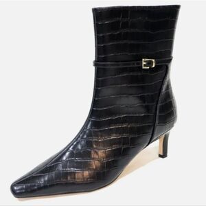 NEW Ann TAYLOR $248 Black Croc Embossed Leather Chain Ankle Boot 11**  MIS-SIZED